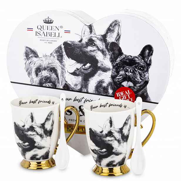 Sada porcelánových hrnků 400 ml motiv kočky bílá, černá, zlatá na kávu a