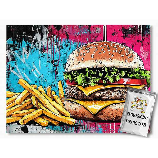 Fototapeta Flizelina Cihlová Zeď Graffiti Hamburger Hranolky 312x219 130g