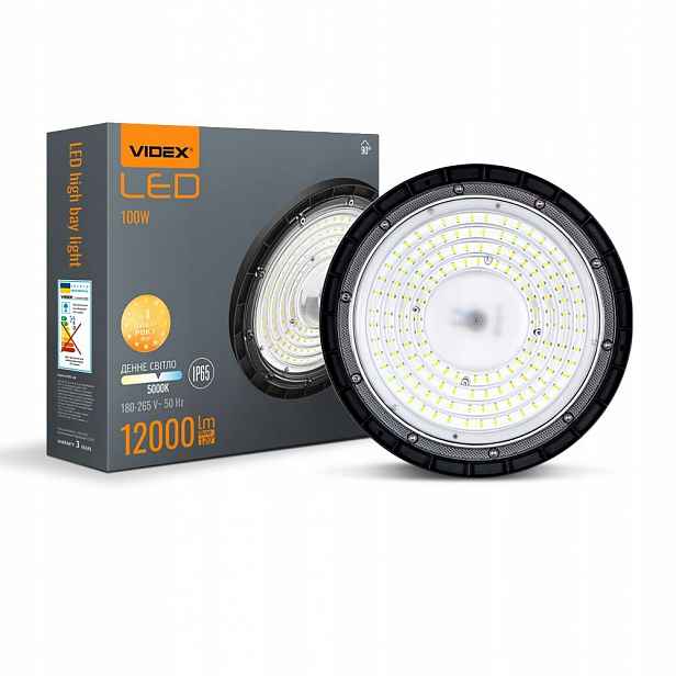 Průmyslová Led lampa High Bay Videx 100W 5000K 12000Lm Černý zásobník