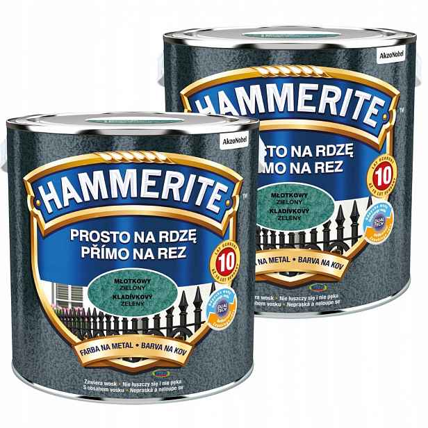 Hammerite Barva Na Kov 5L Přímo Na Rez Kladívková Zelená 2x2,5L