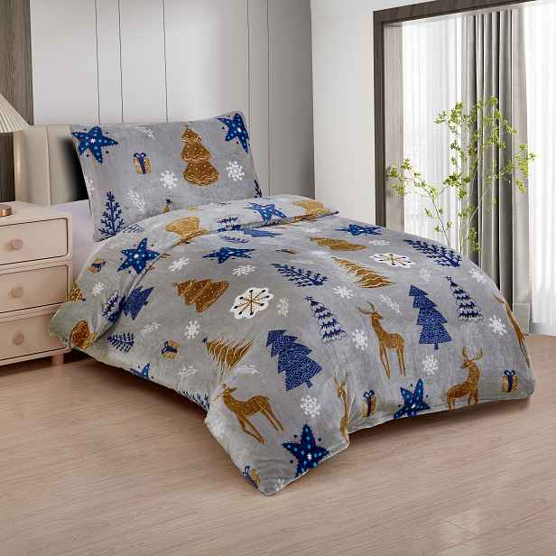 Mikroplyšové povlečení Premium 140x200+70x90 Vánoční les šedý