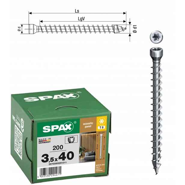 Šroub pro akustické panely Spax Wirox 3,5 x 40 mm. 200 ks