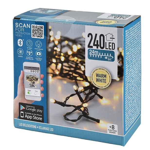 Led řetěz 24 m bílý 240 Led ovládaný venkovní aplikací