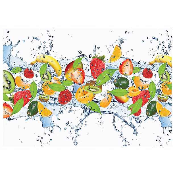 Fototapeta Ovoce ve vodě exploze svěžesti na bílém pozadí 520x318 lepidlo