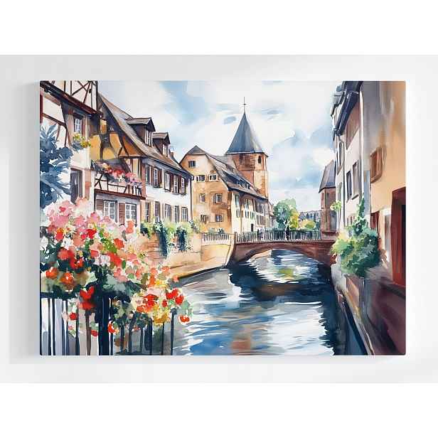 Plakát Voda Město Francie Alsasko Colmar Most Léto Jaro 100x75