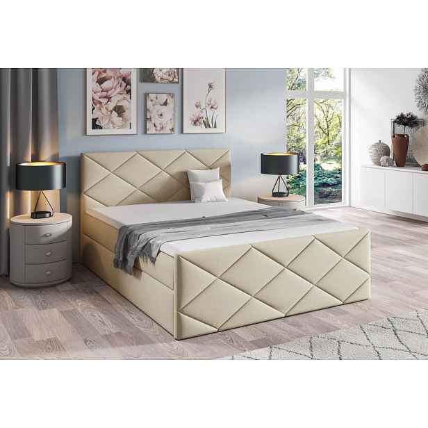 Postel s matrací a roštem HALKA - 200x220, béžová 2 + topper ZDARMA