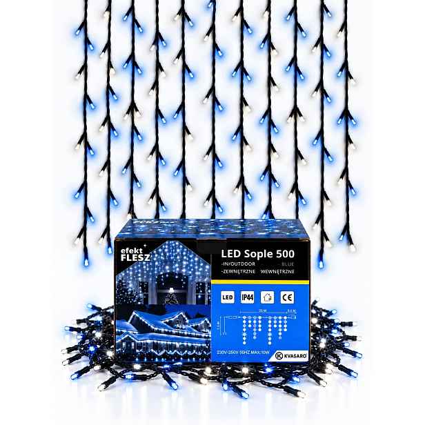 Rampouchy 500LED Se Zeleným Kabelem IP44 Bílý Studený Modrý Flash 25M