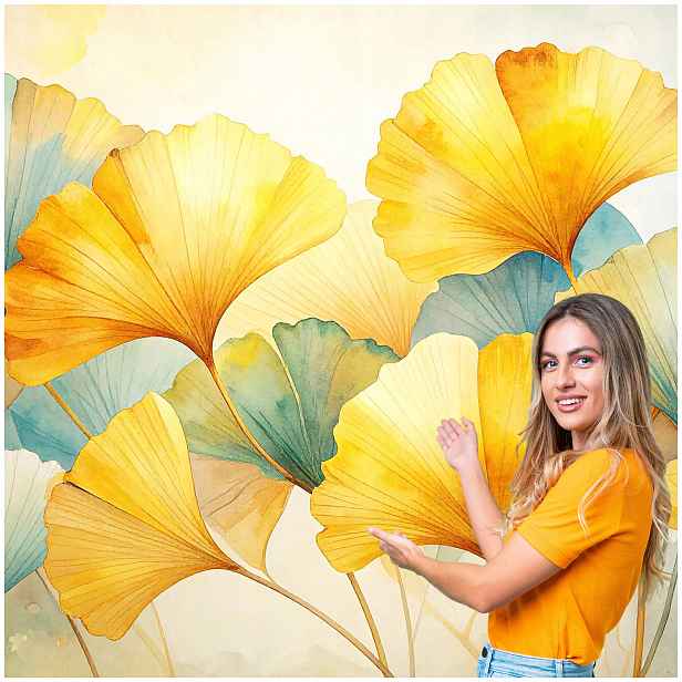 Fototapeta Obývací Pokoj Ložnice Ginkgo Listy Příroda Boho 490x280 MLN05W