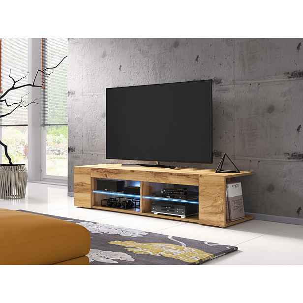 Moderní TV stolek Spine 140, dub wotan + LED