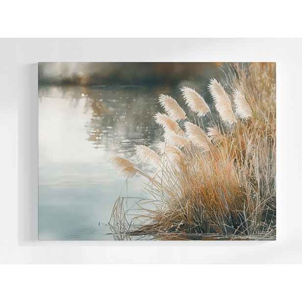 Plakát Krajina Jezero Třtina Tráva Mlha Ráno 100x75