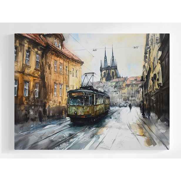 Plakát Město Kamení Ulice Tramvaj Akvarel 100x75
