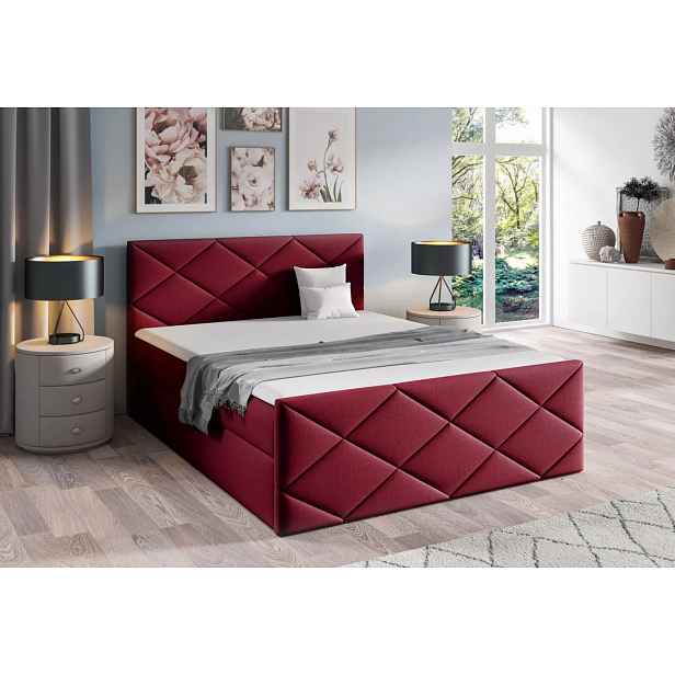 Postel s matrací a roštem HALKA - 200x220, červená 2 + topper ZDARMA
