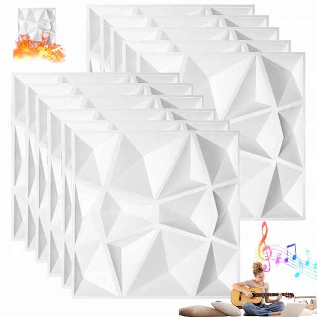 Stropní Kazety Bílé 3D Diamantové Bílé Nástěnné Panely 30x30CM 12 Ks