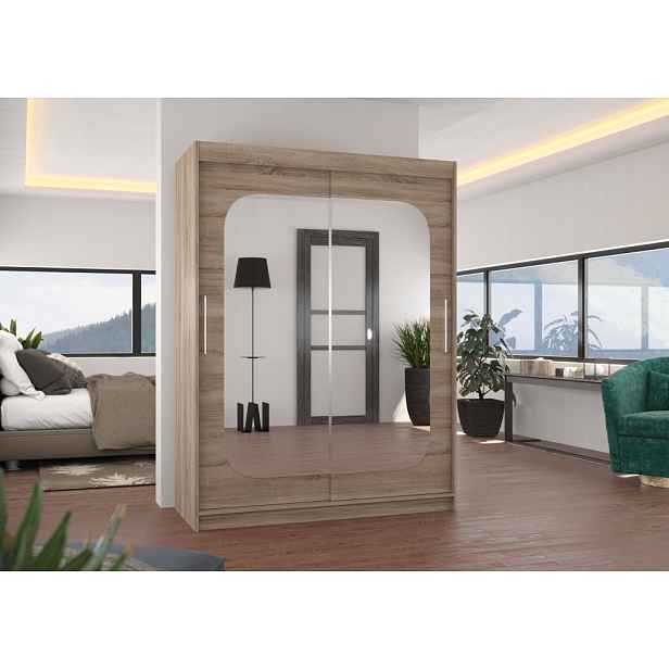 Šatní skříň se zrcadlem 150 cm QUELA - dub lanýž
