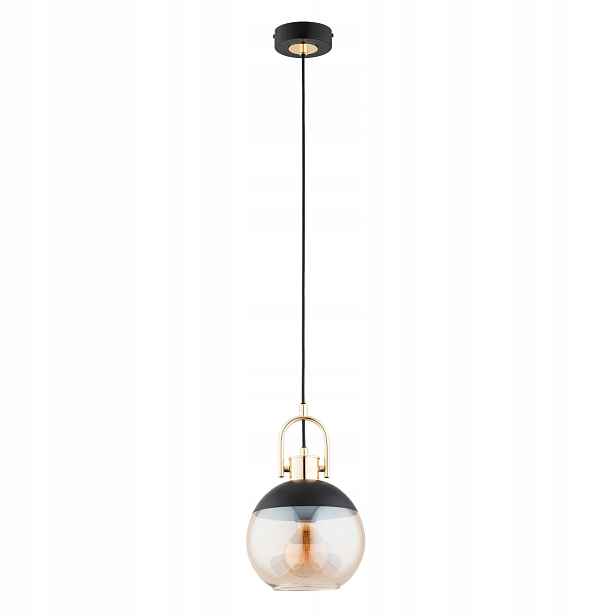 Závěsná lampa černo-zlatá skleněná jantarová koule 1xE27 15W Alfa