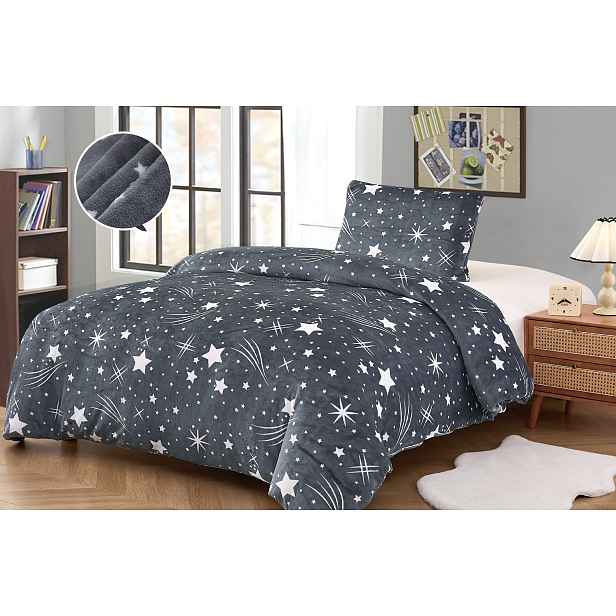 Mikroplyšové povlečení Premium 140x200+70x90 Komety šedé