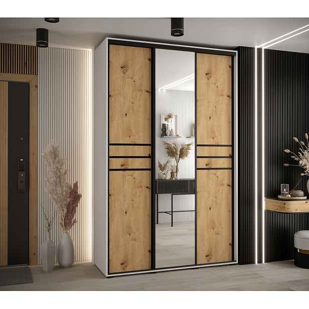 Šatní skříň ASIRI 11 - 160/45 cm, bílá / dub artisan / černá