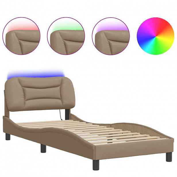 vidaXL Rám postele s LED bez matrace Hvar cappuccino 90 x 190 cm