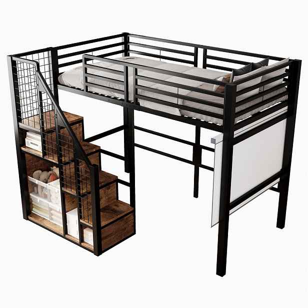 CHICFURN VYVÝŠENÁ POSTEL 90/200 cm v černé barvě s úložným prostorem
