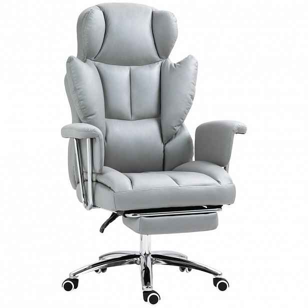 HOMCOM KANCELÁŘSKÁ ŽIDLE s polohovací funkcí, ergonomická kancelářská židle, otočná židle světle šedá