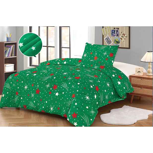 Mikroplyšové povlečení Premium 140x200+70x90 Komety zelené