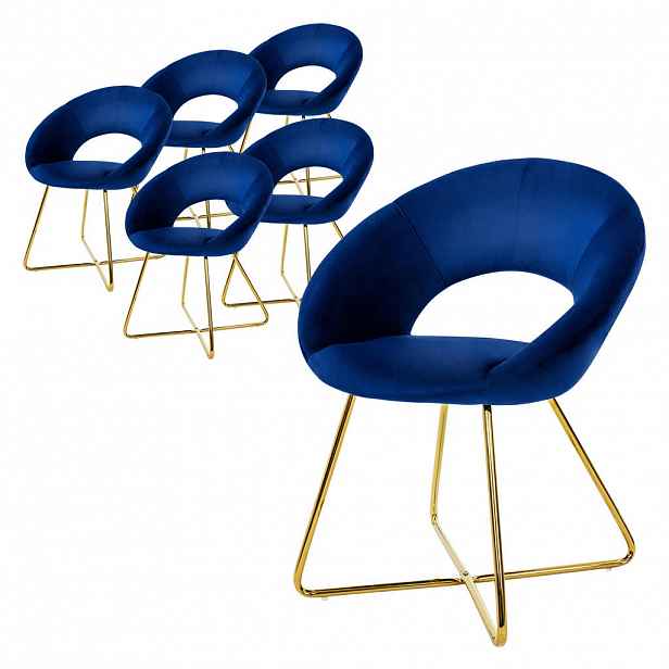 ML-DESIGN JÍDELNÍ ŽIDLE, sada 6 ks, modrý samet