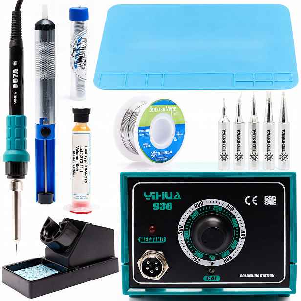 Set Pájecí Stanice 936 Podložka Třetí Ruka Hroty Cín Tavidlo Techrebal