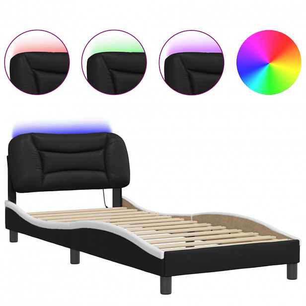 vidaXL Rám postele s LED bez matrace Hvar černý a bílý 90x190 cm