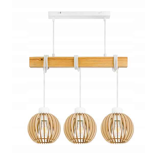 Dřevěná závěsná stropní lampa Lustr Zwis Loft Bílá Kula 3xE27