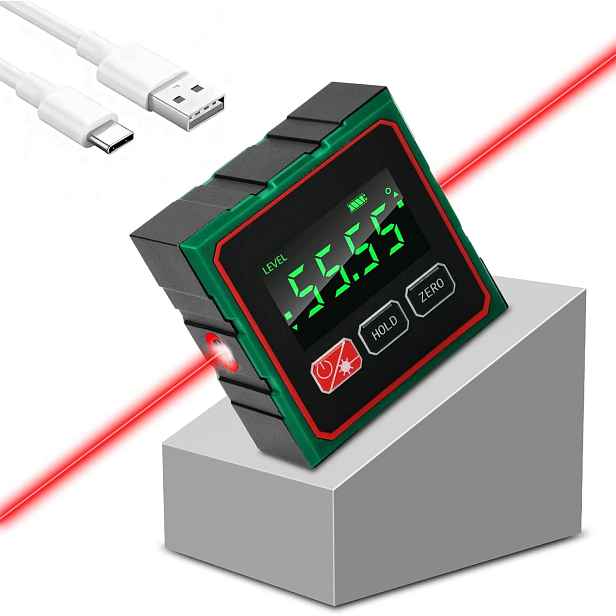 Elektronický magnetický LCD úhloměr s laserem, vodováha pro dílnu