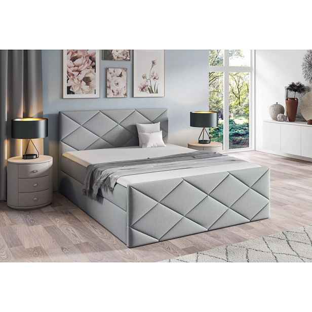 Postel s matrací a roštem HALKA - 200x220, světle šedá 2 + topper ZDARMA
