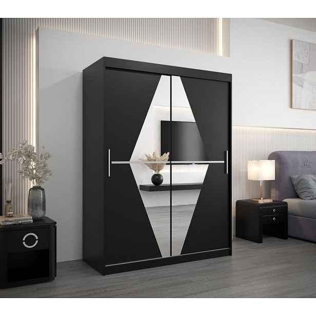 Šatní skříň se zrcadly TATANA - šířka 150 cm, černá