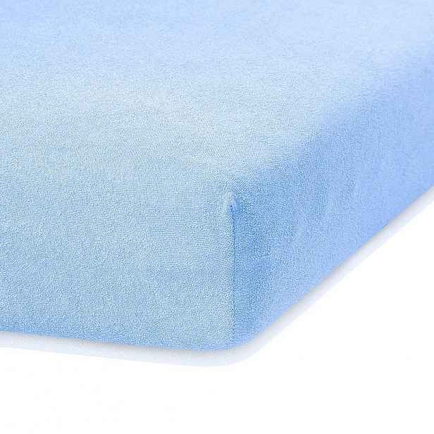Světle modré elastické prostěradlo s vysokým podílem bavlny AmeliaHome Ruby, 200 x 120-140 cm