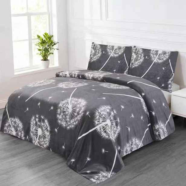 Francouzské mikroplyšové povlečení Premium 220x200+2x70x90 Pampelišky šedé