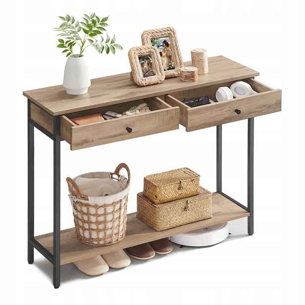 Konzolový Stolek Songmics 100x80x27 cm se 2 zásuvkami, hnědá-černá