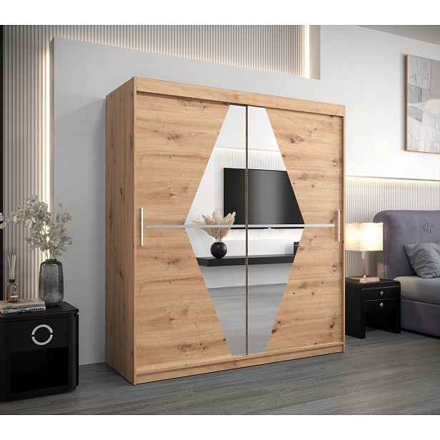 Skříň s posuvnými dveřmi SARA - šířka 180 cm, dub artisan