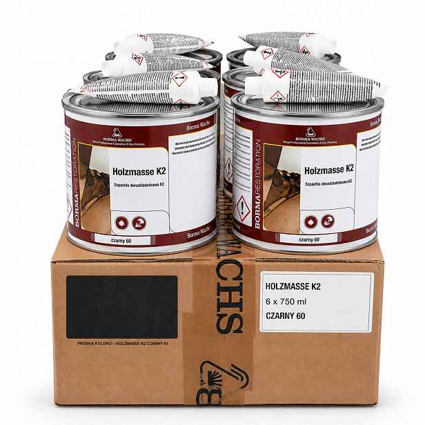 Špachtle na dřevo/holzmasse K2 /750 ml/ČERNÁ Sada 6 × 750 ml Karton