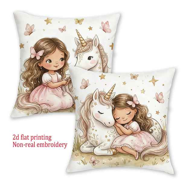 TEMU 2D ploché - 2 ks povlaků na polštáře s jednorožce v boho stylu, 2D plochý tisk, nevyšívané povlaky na polštáře, 18 x 18 palců oboustranný tisk,
