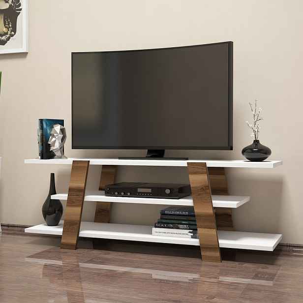 TV stolek Flower - Walnut, White