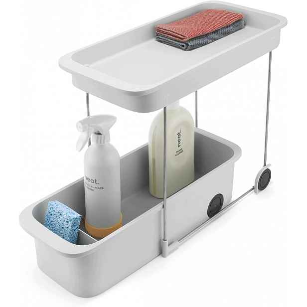 Organizér Pod Dřez 2-ÚROVŇOVÝ Na Kolečkách 47 CM Šedý S Úchyty