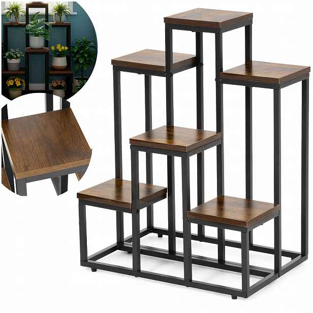 Kovový Držák Na Květináč Stojan Na Květiny Rostliny 67 cm 6 Květináčů Stojící Regál Loft