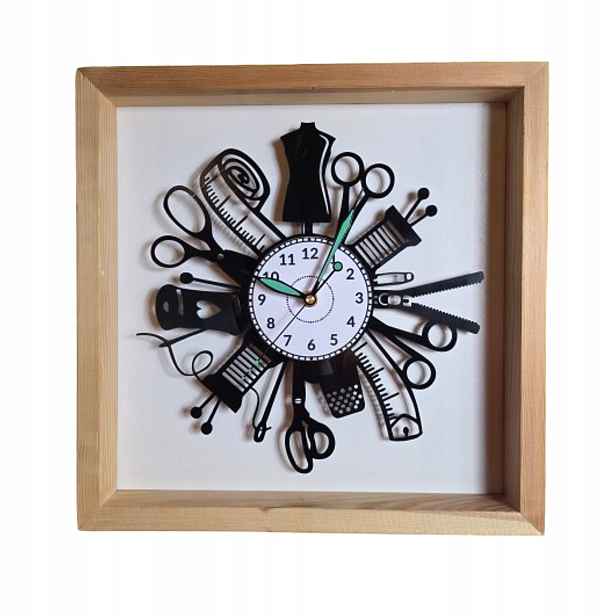 Nástěnné hodiny pro krejčí Rámeček Dřevěný 35x35cm Vinyl Vinylová deska Dárek