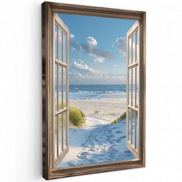 MuchoWow OBRAZ NA PLÁTNĚ Pohled - Pláž - Okno - Duny - Moře 20x30 cm
