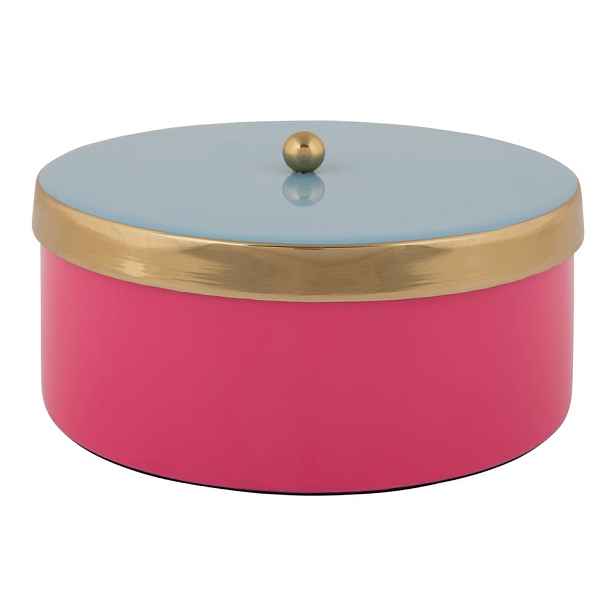 Růžový dekorativní kovový úložný box ø 16x6 cm Double Funky – PT LIVING