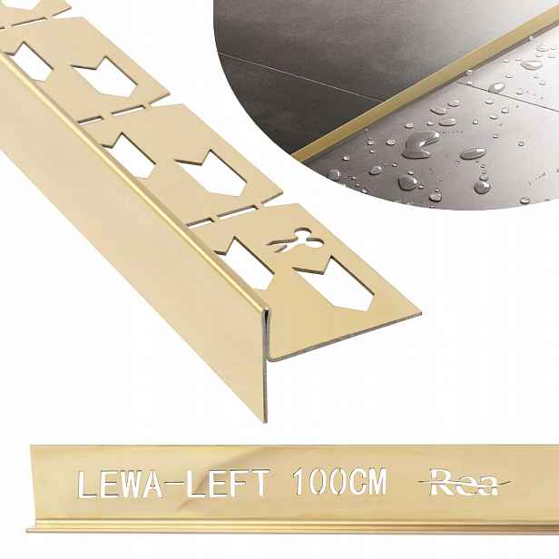 Spádová lišta do sprchové vaničky 100CM Zlatý Lesk Gold Levá Rea