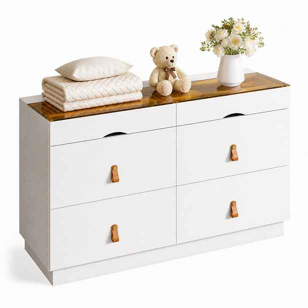 STILVORA KUCHYŇSKÁ SKŘÍŇ v bílé barvě se 6 zásuvkami, do ložnice a obytných prostor, 120 × 40 × 78 cm