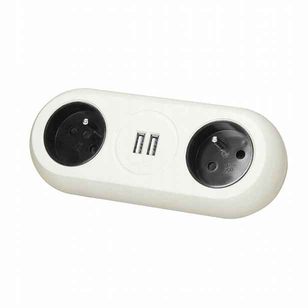 Bílá dvojitá Usb nábytková zásuvka 2P+Z Orno