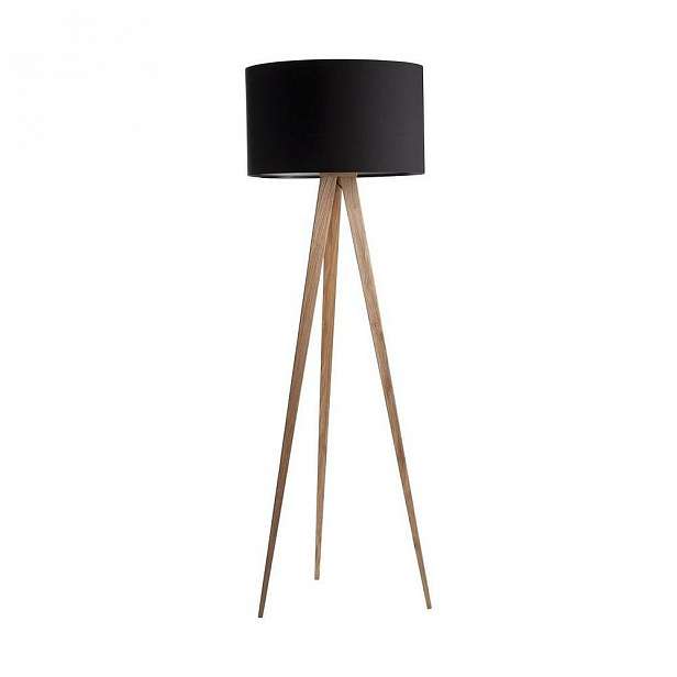 Černá lampa s dřevěnými nohami Zuiver Tripod Wood
