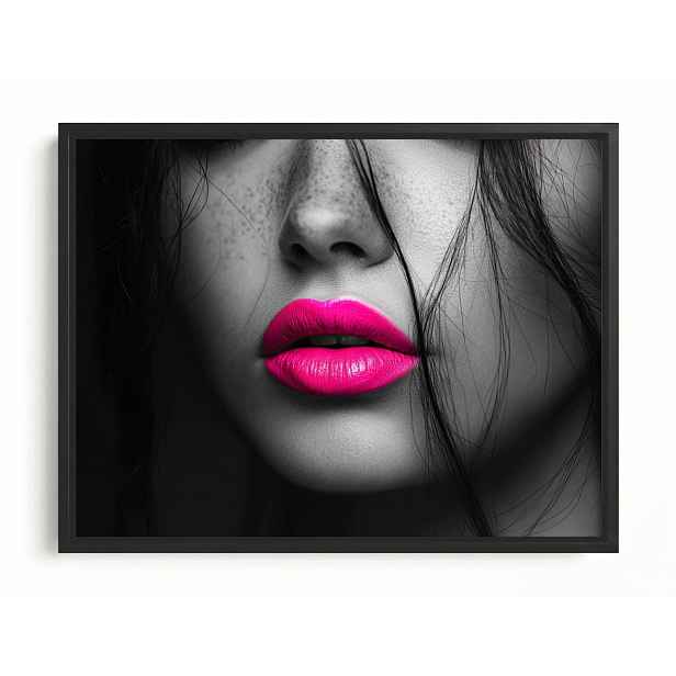 Obraz Rám Americká Krabička Portrét Žena Tvář Makro Foto Neon Růžový 80x60