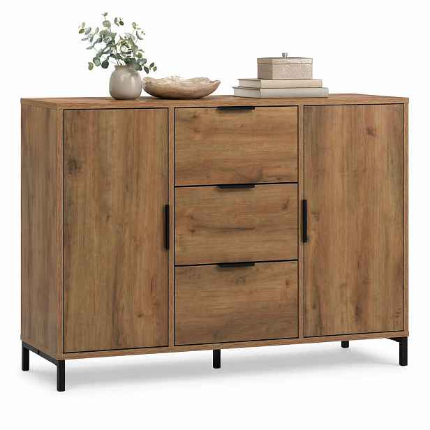 STILVORA KOMODA tmavý dub, 2 dvířka, 3 zásuvky, do obývacího pokoje a ložnice, 120×40×76 cm